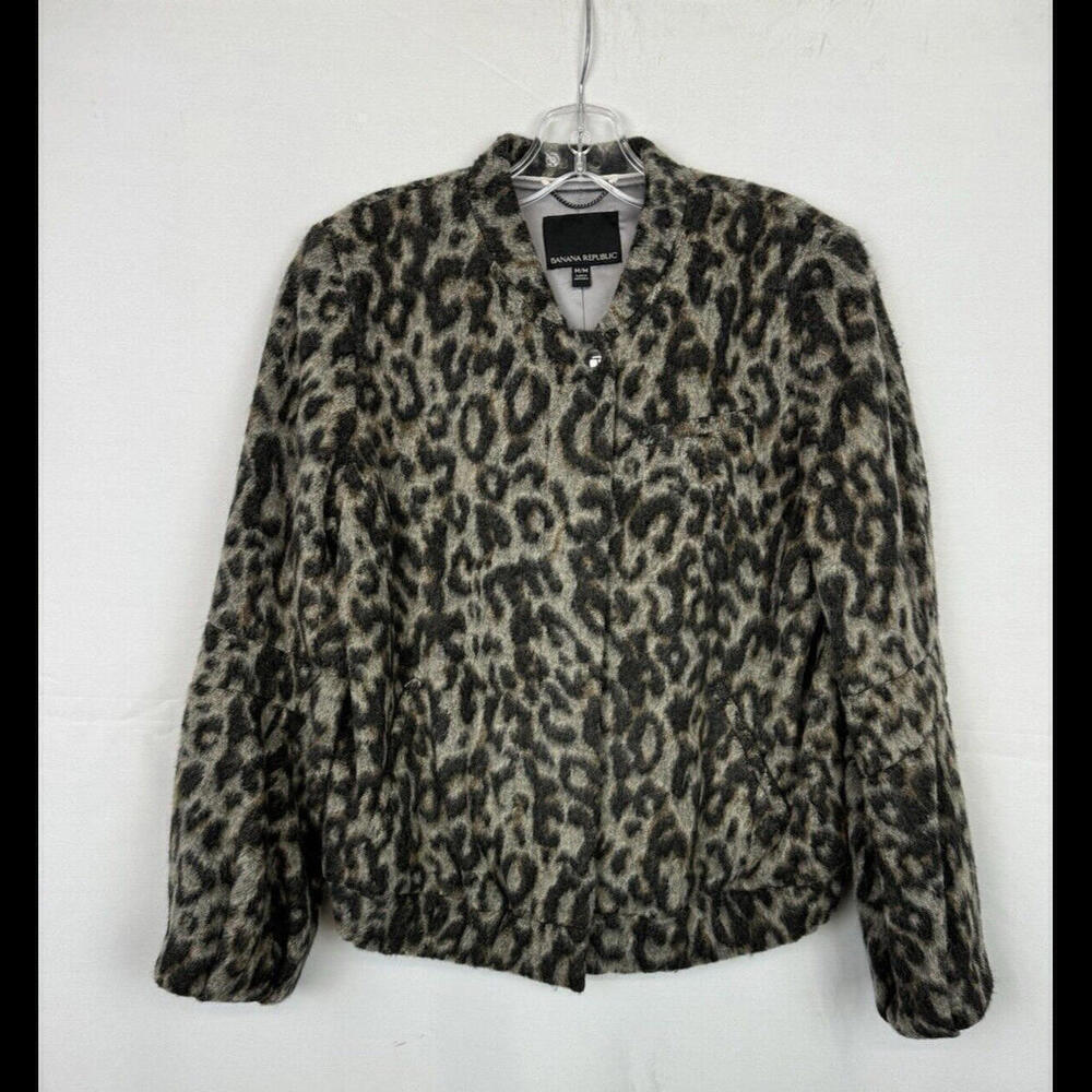 Banana Republic Wool Blend Animal Print Jacket Black Grey Size M